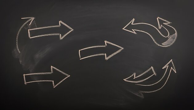 Chalkboard arrows directional symbols depicting movement and guidance
