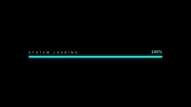 System Loading Progress Bar Animation on Black Background Digital Technology.