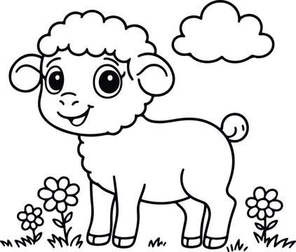 Baby lamb standing cute vector line art for coloring