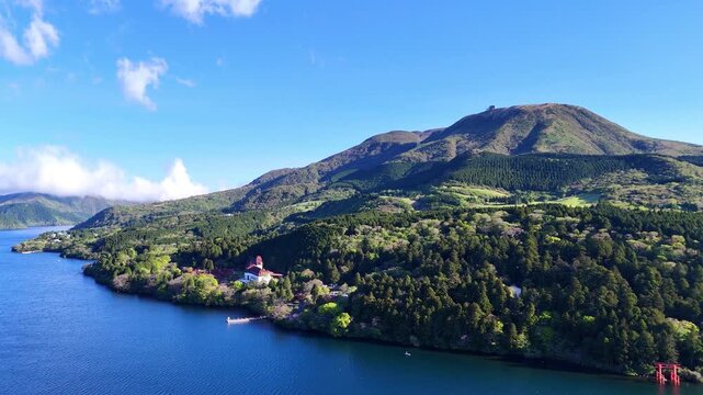 Moto-Hakone Town | Lake Ashi | Resort Area | Japan - 4K Aerial Video

