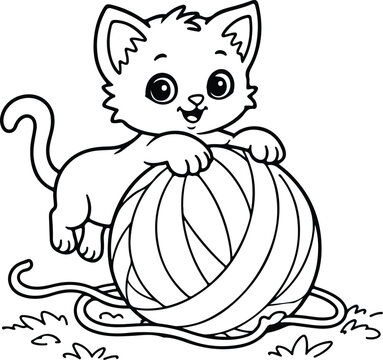 Small cute baby kitten cartoon character for kids coloring
