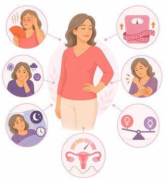 Menopause symptoms women health hormonal changes illustration