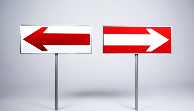 Directional signs with red arrows indicating left and right on white background