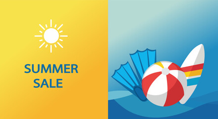 Summer sale announcement with beach and water sports equipment © Volodymyr Hankevych