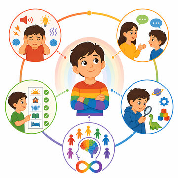Autism spectrum neurodiversity characteristics illustration