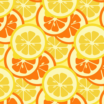 Colorful citrus fruit pattern with lemons and oranges