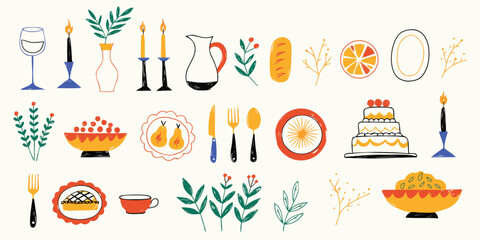 Mid century modern style dining and brunch elements vector collection © Sadhin07