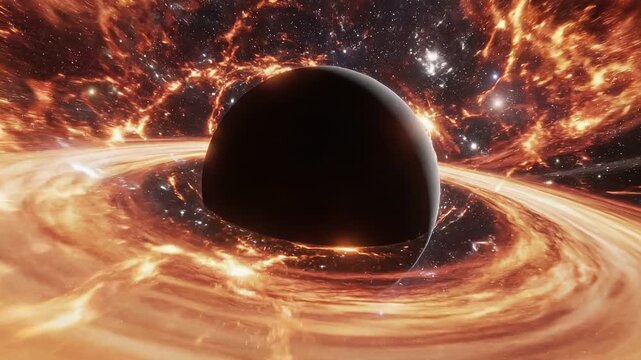 A mesmerizing view of a black hole with swirling light and cosmic elements in a star-filled universe