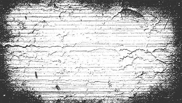 Grunge White Brick Wall Effect old Texture Background with Black Distressed Border, Overlay vector design on Transparent Background 