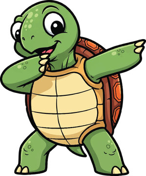 Cute Cartoon Turtle Dabbing Dance Pose Vector Illustration
