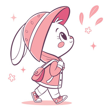 Cute Cartoon Bunny in Pink Outfit