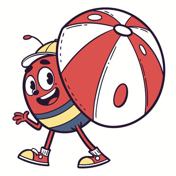 Cartoon Egg Character with Beach Ball