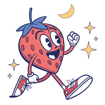 Cartoon Strawberry Character with Moon and Stars
