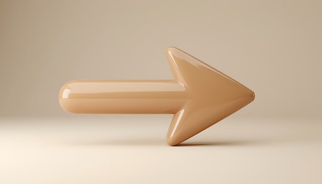 Shiny beige arrow pointing right on a neutral background conceptual illustration