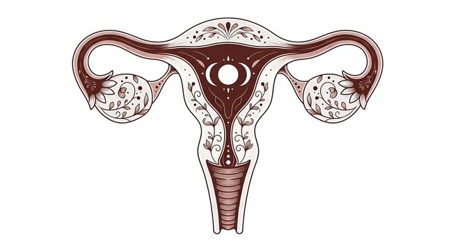 Detailed medical illustration of the female reproductive system, highlighting the uterus, fallopian tubes, and ovaries for educational and medical use.