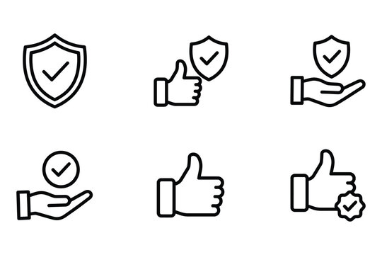 Security and trust icons vector set protection and approval thumbs up shield with check hand with circle like icon