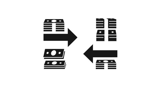 Black and white money exchange icons.