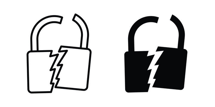 Broken lock icon set. Vector eps10