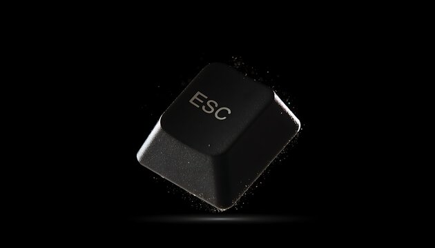 Isolated esc key on black background with shadow and text