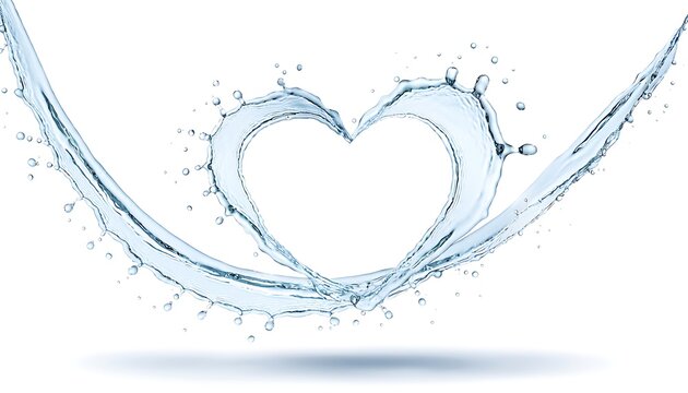 Water splash forming a heart shape against white background love concept