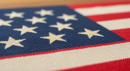 Obraz premium American flag with white stars on blue field and red white stripes closeup