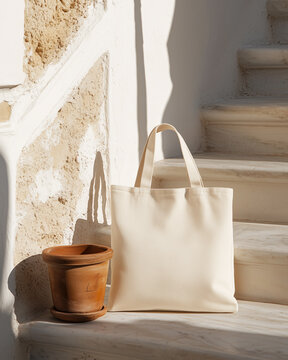 Mediterranean Style Canvas Tote Bag Mockup