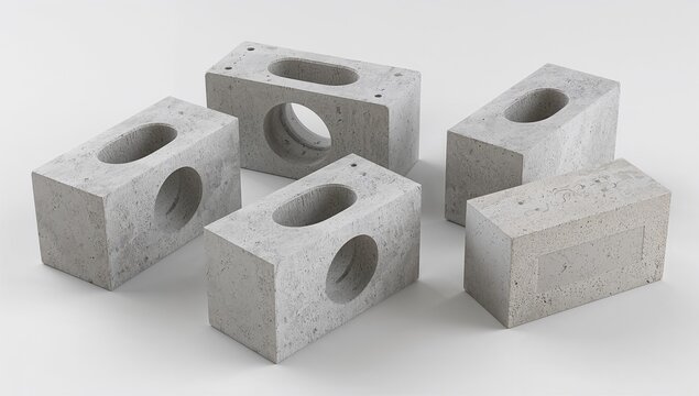 concrete masonry units with openings five cinder blocks arranged on white surface high quality professional detailed