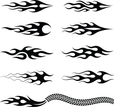 A vintage vector collection of tribal tattoo design elements featuring a stylized mustache and beard silhouette pattern for a retro men's facial hair fashion illustration set