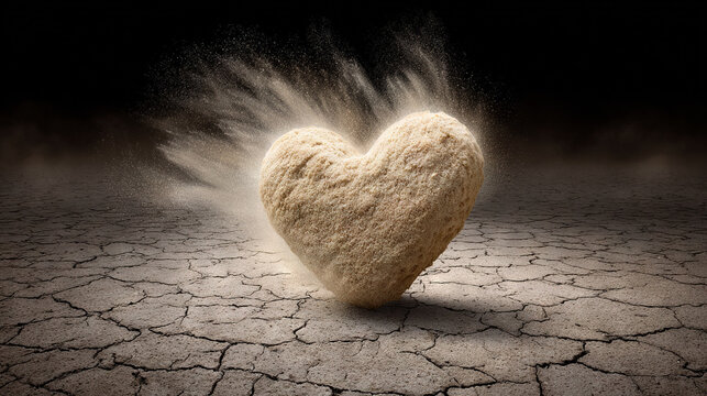 Heart-Shaped Rock Eroding on Cracked Ground