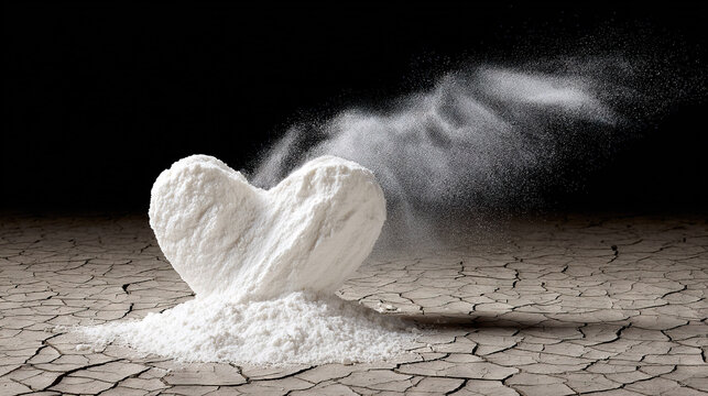 Granular substance pouring from a heart-shaped container