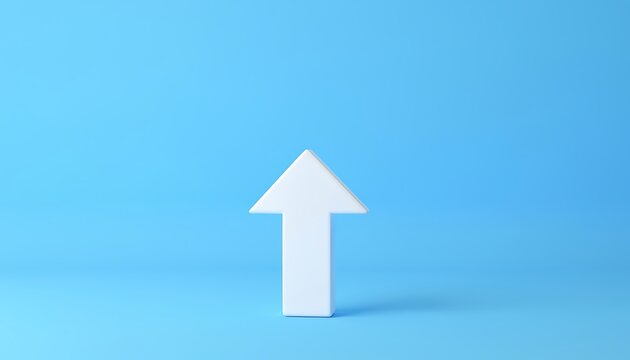 White arrow pointing upwards on a vibrant blue background for concepts