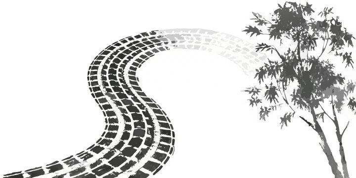 tire track path winding tread pattern on dark background
