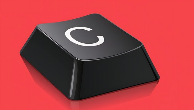Close up of a black computer key with the letter c on a red background