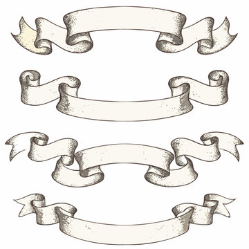 Hand drawn scroll banners set vintage style parchment ribbons