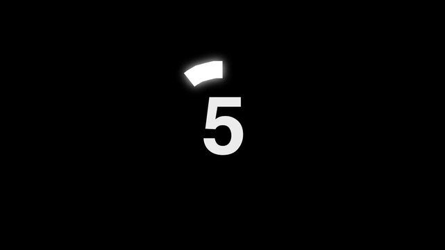 Minimal countdown timer with tailed lines circling counterclockwise from 10 to 0 seconds. White on balck. Isolated animation.