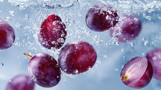 Fresh Red Grapes Submerged in Water
