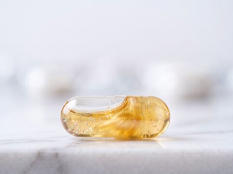 Macro Shot of Longevity Supplement Capsule for Biohacking