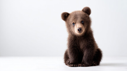 Fototapeta premium Cute baby bear sitting on a plain background