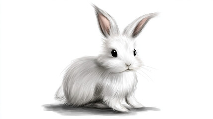 Obraz premium White Rabbit Sitting with Fluffy Fur