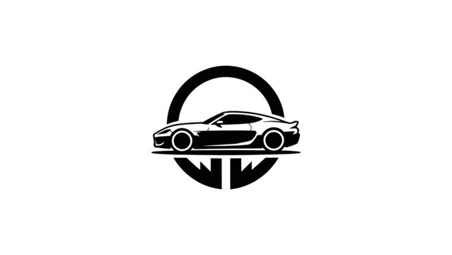 Modern black sports car inside circular badge logo design Vector