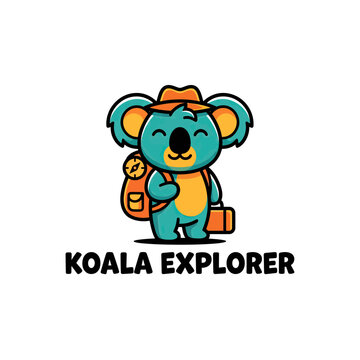 Koala wearing hat with backpack.