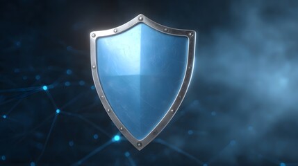 Fototapeta premium A sleek metallic shield overlaying a complex blue network structure symbolizing advanced digital security and protection