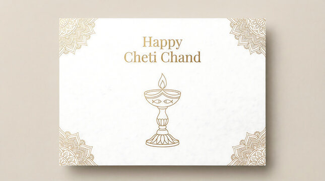 Happy Cheti Chand Minimalist Gold Line Art