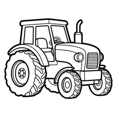 Obraz premium Simple Tractor Coloring Page for Kids – Bold Outline Farm Vehicle Line Art, Printable A4 Vector