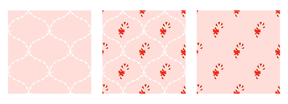 Lollipop design small christmas seamless candy cover bg pattern vector. Wallpaper for festive projects bright winter peppermint and valentine white. Print set with line round green cane collection.