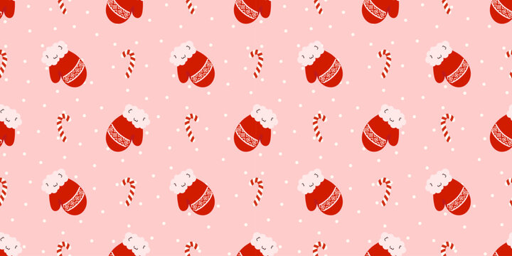Small vector seamless pattern for christmas candy bg with lollipop. Cover design holiday gingham cane print in red swirl. Bow for sweet wallpaper or valentine and new year festive fun.