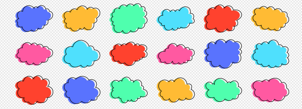 Cloud shape bubble with frame fluffy cute and line vector icon. Speech label with border design isolated and sticker think transparent. Png speech bubble cloud with wavy simple frame