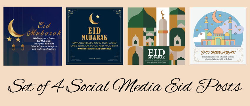 A set of 4 Eid Mubarak social media posts