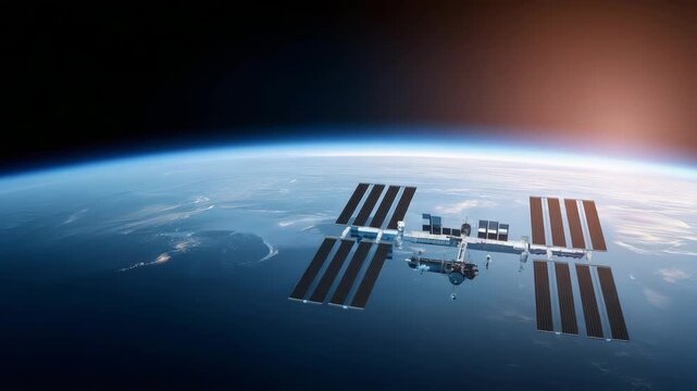 International space station orbiting above Earth, orbital laboratory, aerospace engineering, space exploration mission, global research, satellite technology and future science 