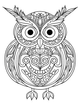 Zentangle Owl Coloring Page, Zen Art Owl Coloring Page, Owl Coloring book, Bird Coloring Page